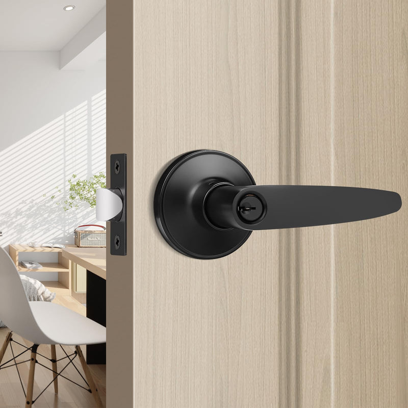 Probrico 4 Pack Entrance Door Levers Door Lock in Black, Combo Entry Door Handles with Locks and Keys Keyed Alike Each with 3 Same Keys Keyed Entrance-Keyed Alike