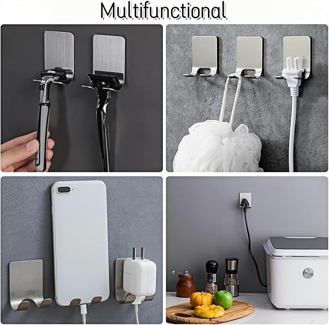 Leryati Razor Holder Shower, Pack of 2 Silver Razor Holder Shower No Drilling, Stainless Steel Razor Holder, Robust Self-Adhesive Razor Hanger Shower Suitable for Door Wall Bathroom Kitchen Silver × 2 - NewNest Australia
