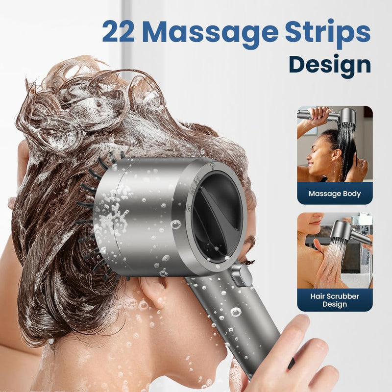 Filtered Shower Head with Handheld,High Pressure Shower Head 4 Spray Modes,Shower Head with ON/OFF Switch for Pets,Built-in Power Wash to Clean Tub,Shower Heads Combo with Stainless Steel Hose Gray