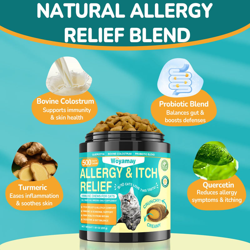 Cat Allergy Relief & Dog Hip and Joint Chews | 500 Crunchy & Creamy Anti-Itch Cat Chew + 200 Soft Dog Joint Chews with Glucosamine, Chondroitin, MSM | Seasonal Itch Relief & Mobility Support
