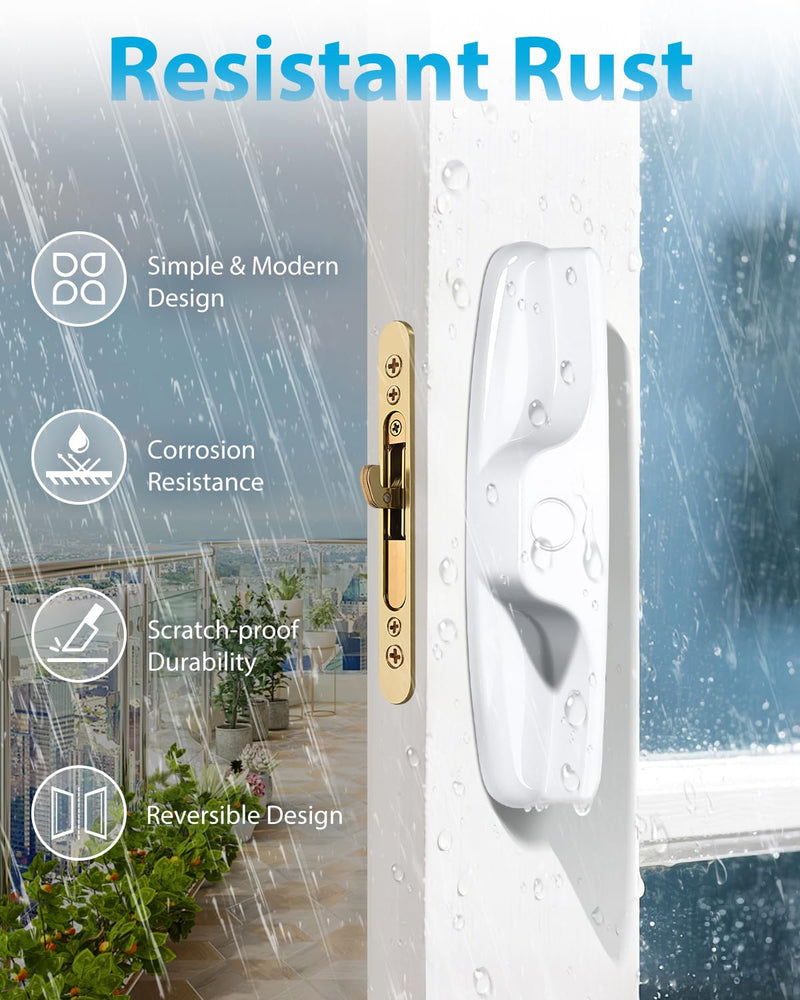 Probrico Patio Sliding Door Handle Set with Mortise Lock, Non-Keyed Sliding Glass Door Handles Replacement 45°, Reversible White Sliding Door Lock Set 3-15/16" Hole Spacing, 1" to 2" Thick Doors Handles(Non-Keyed) + Mortise Lock