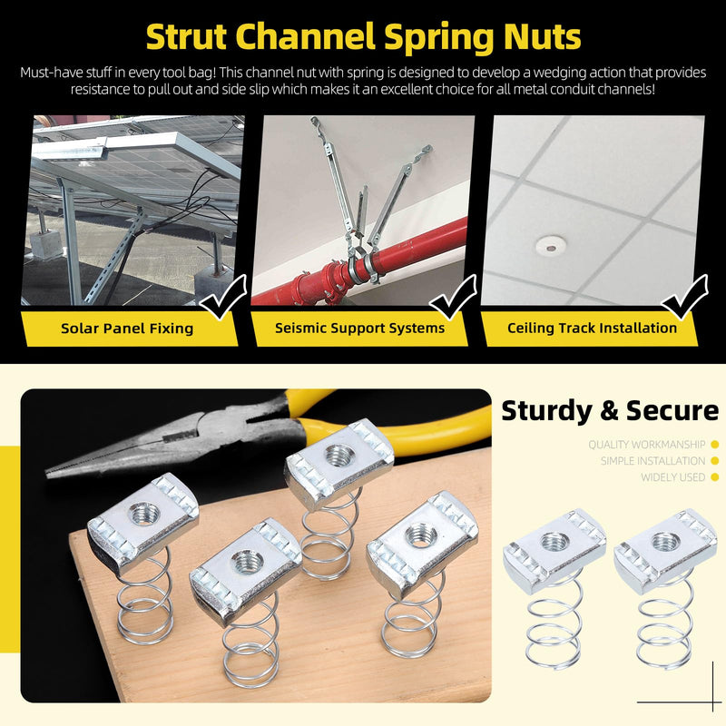 10Pcs Strut Channel Nuts 5/16"-18 with Standard Spring, Zinc Plated Spring Channel Nuts Spring Strut Nuts for Strut Channel