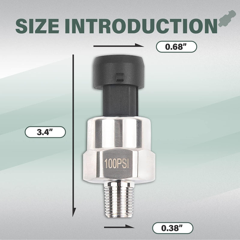 OTUAYAUTO 100 Psi Pressure Transducer Sender Sensor - 1/8" -27 NPT 27 NPT Thread Stainless for Oil Fuel Air Water Pressure with Harness 100 Psi Pressure Sender