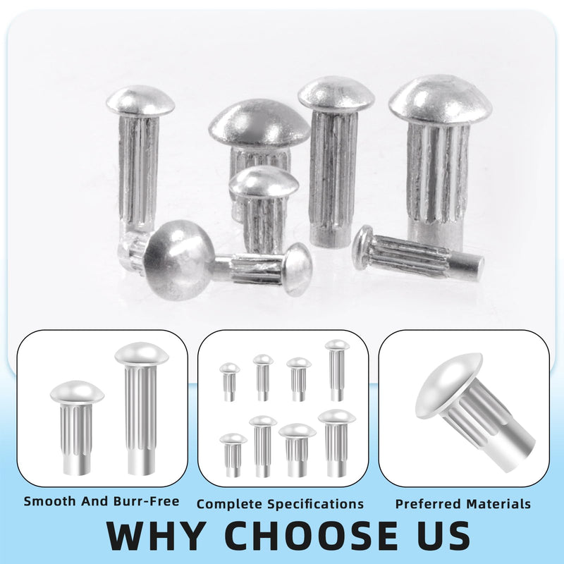 Glarks 800Pcs Solid Rivets Knurled Shanks Set, M2 M2.5 M3 M4 Semi-Round Head Aluminium Solid Rivets Assortment Kit for Home Outdoor Hardware Tool Use