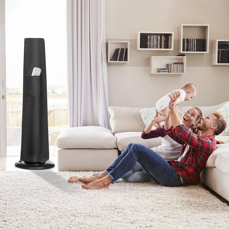 Tower Fan Cover, Waterproof Dustproof Fan Protective Cover with Pocket, Oscillating Tower Fan Covers with Remote Outdoor or Indoor Stand up Fan for Home Bedroom Office Fan Cover, Black, 13" D×41" H Round-13"D×42"H