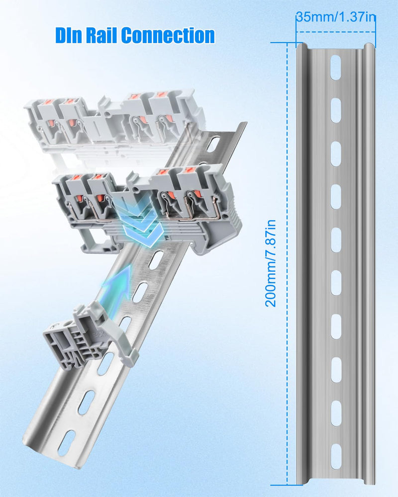 ST2-2.5/2x2 Twin Spring Terminal Connectors DIN Rail Terminal Block, Push in Type PT Screwless Wire Wiring Connector with 10 Covers 10 End Stops 6 Jumpers 56 Pcs