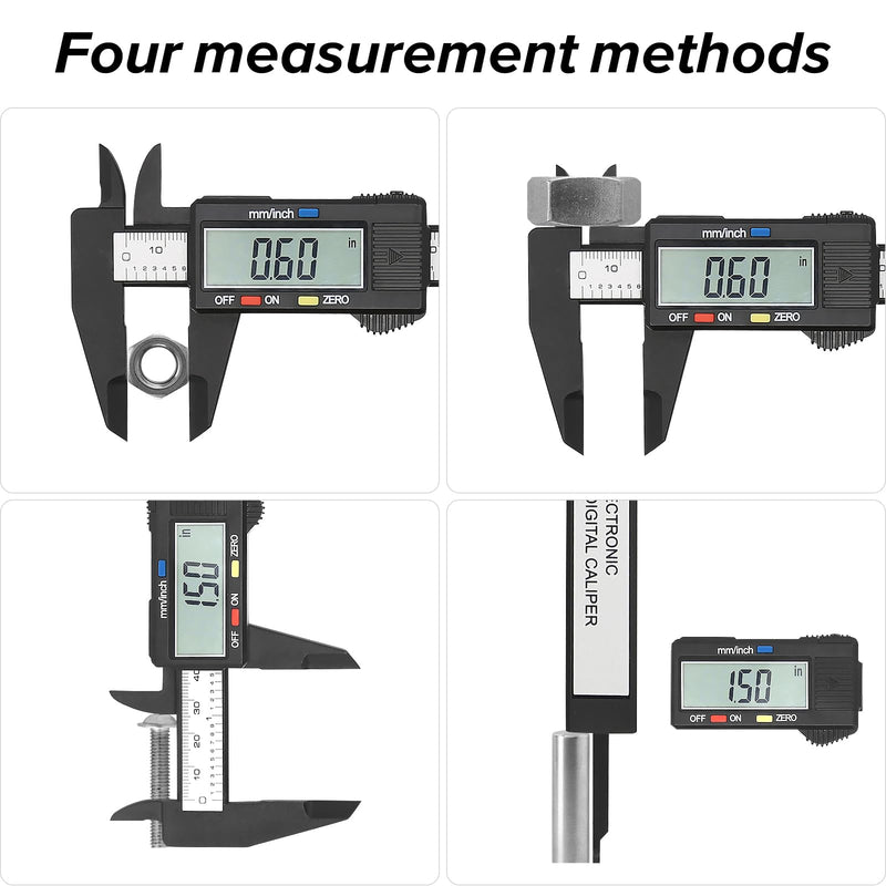 Electronic Digital Caliper, Plastic Vernier Caliper, Caliper Measuring Tool with Inch/Millimeter Conversion, Extra Large LCD Screen, 0-6 Inch/0-150 mm, Auto Off Featured Micrometer Ruler