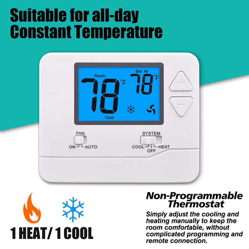 Non-Programmable Thermostats for Home 1 Heat/1 Cool Conventional Single-Stage Systems Off-white ( Blue Backlight )