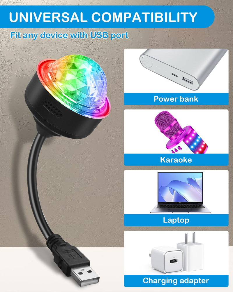 Luditek Mini Disco Ball Light with Flexible USB Extender, Sound Activated Strobe Party Lights for Karaoke Car, Stocking Stuffers Birthday Decorations for Halloween Christmas (2 Packs) 2pack
