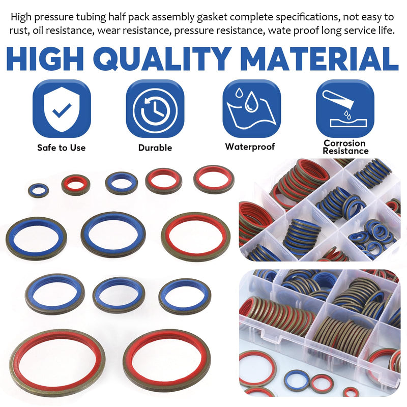 Glarks 145Pcs Sealing Gasket Kit NBR Metric Metal Oil Drain Plug Gasket Assortment Kit Bonded Seal Washer Combination Oil Sealing O-Ring Fit 12 Sizes M6 M8 M10 M12 M14 M16 M18 M20 M22 M24 M27 M30