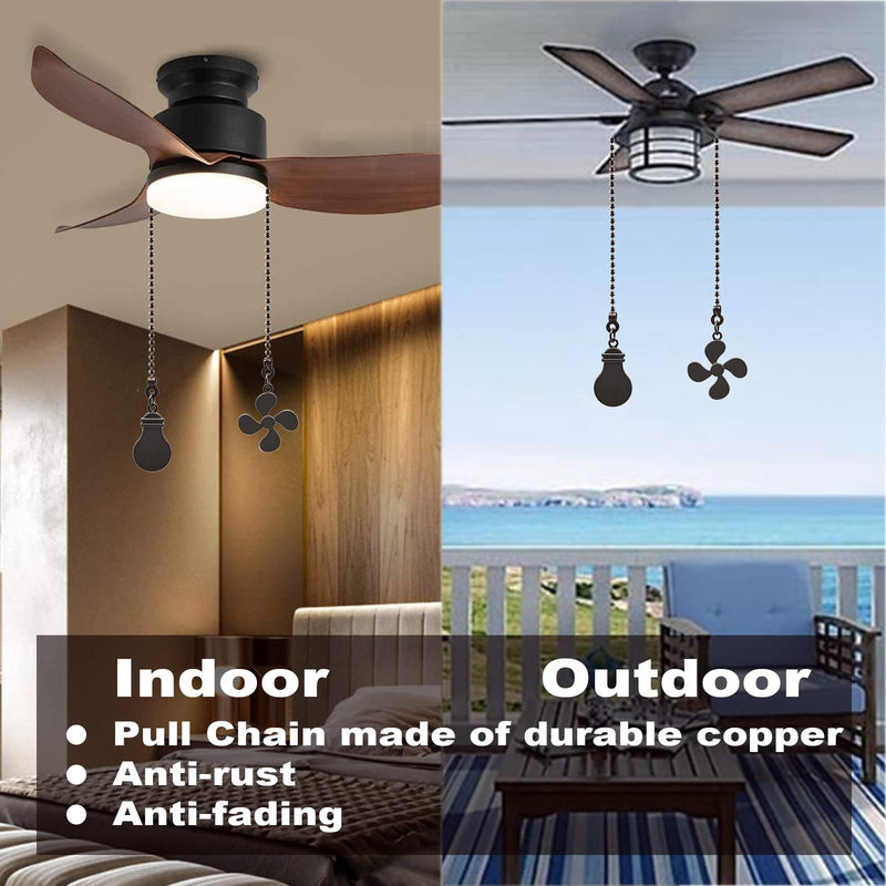 Ceiling Fan Chain Extender Light Pull Chain Set, 12 Inch Ornaments Extension Chains with Decorative Light Bulb and Fan Cord for Ceiling Light Lamp Fan Chain,Black Copper Black Copper