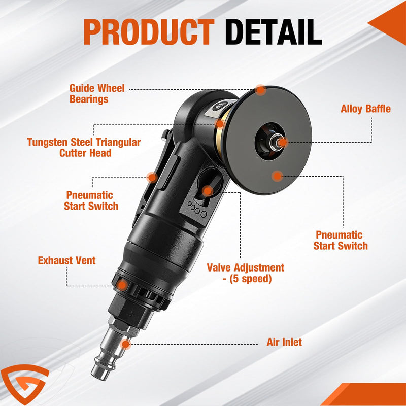 Pneumatic Chamfering Tool - Mini Air Chamfer Tool with 10 C-Angle & 10 R-Angle Blades, 45° Round Corner 30000 RPM Upgrade Chamfer Tool for Metal and Wood with 1/4" Air Inlet Black