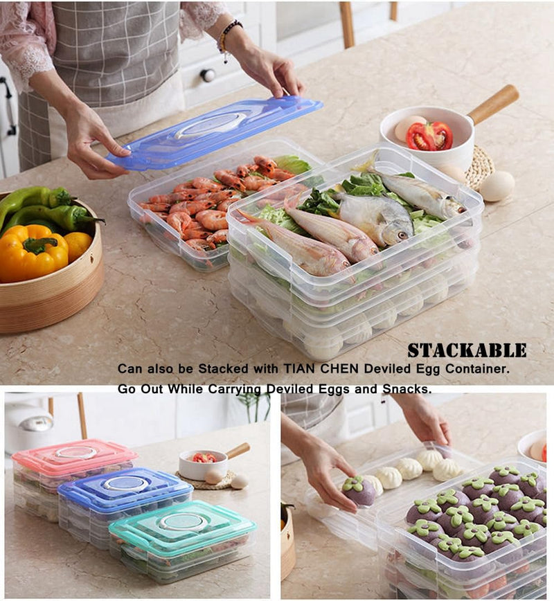 Refrigerator Organizer Bin, Plastic Food Storage Containers with Lid, 3-Layer, BPA free, Stackable Food Organizer Keeper for Snack, Vegetables, Meat, Fish, Bacon(red) red