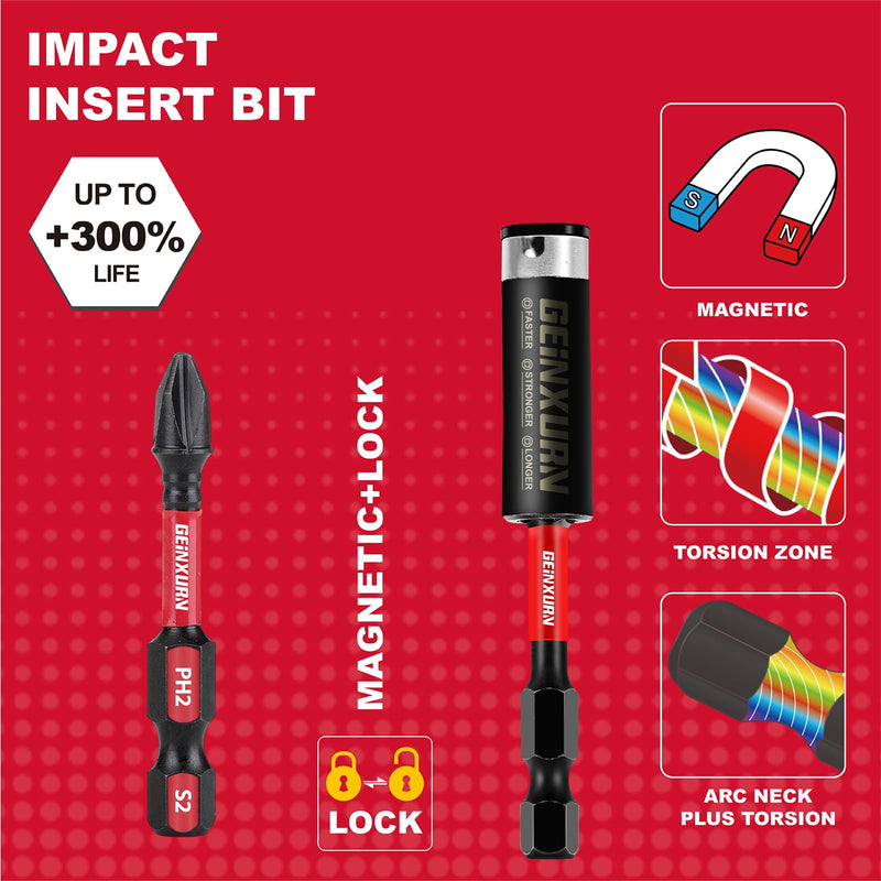 Impact Tough #2 Phillips 2 in. Insert Driver Bits,50Pack PH2 Screwdriver Bits Set with 1Pcs Impact Bit Holder,Bulk 2"-PH2-51PCS