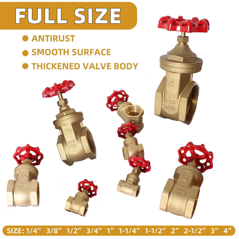 1-1/4" NPT Brass Gate Valve, Heavy Duty Female x Female Thread Manual Rotary Sluice Valve with Wheel Handle for Water, Oil, Gas, Industrial Plumbing, and HVAC Systems (1-1/4", DN32) 1-1/4"-NPT