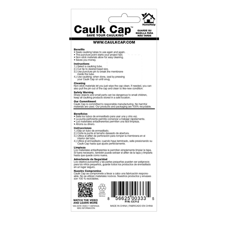 CCY-2, Reusable Caulk Tube Sealers with Built-in Puncture Pin, 2-Pack