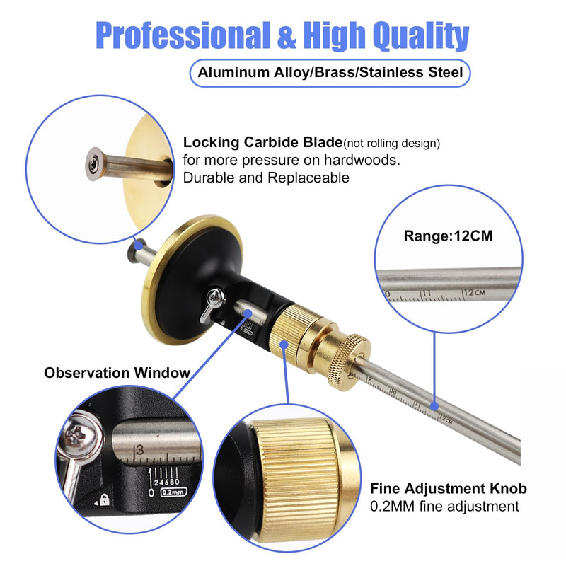 Wheel Marking Gauge, Dovetail Jig Brass Wood Scribe Tool Kit, 2 in 1 Marking Gauge Woodworking, Woodworking Scribe Tool, Scribing Tools for Wood, Dovetail Guide, 2 Extra Cutters & Bolts 1 Count (Pack of 1)