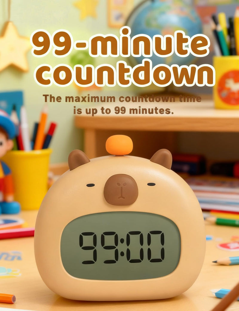 Capybara Kids Alarm Clock with Night Light, Digital Alarm Clock for Bedrooms, USB Rechargeable, 3 Alarms, Snooze, Cute Kawaii Clock for Desk & Back to School Gifts for Boys Girls Capybara