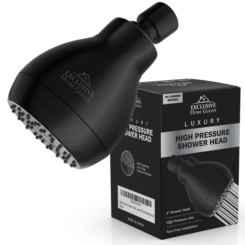 High Pressure Shower Head - Powerful Deluxe Bathroom Showerhead with Strong Spray Stream Universal Fit Works with High and Low Water Flow 1.8 1.8 GPM Oil Rubbed Bronze