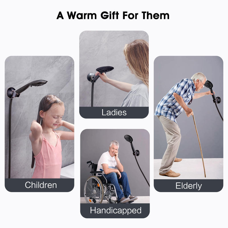BRIGHT SHOWERS Handheld Shower Head Holder with Dual Angle Positions, Wall Suction Bracket Includes Adhesive 3M Disc, No Tools Required and Easy Installation, Oil Rubbed Bronze Finish Suction Shower Holder