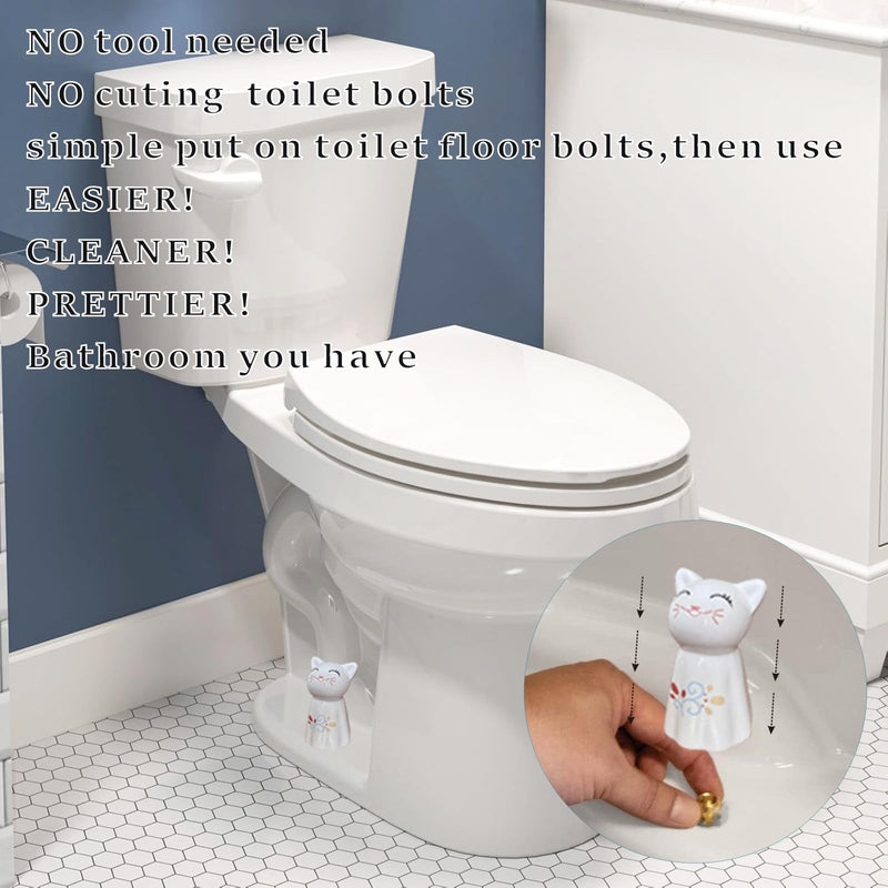 2Pcs Toilet Bolt Caps Decorative Animals Cat Ceramic Toilet Bolt Covers fit All Size Toilet Bolt Universal Toilet Caps