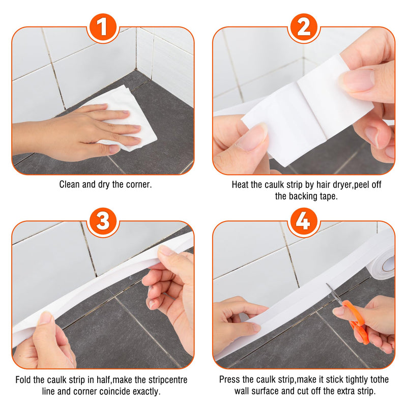 White Caulk Tape Waterproof Self Adhesive,Toilet Strip Caulk Tape, Bathtub Caulk Sealing Strip Tape for Bathroom Caulking Tape Shower Caulk 1