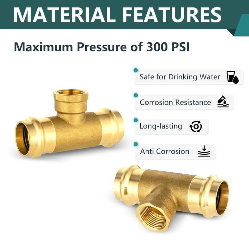 2-Pack Niikappu 1" x 1" Copper Press x 3/4" Female NPT Tee(PRESS243-2) 2 1" x 1" Press x 3/4" Female NPT