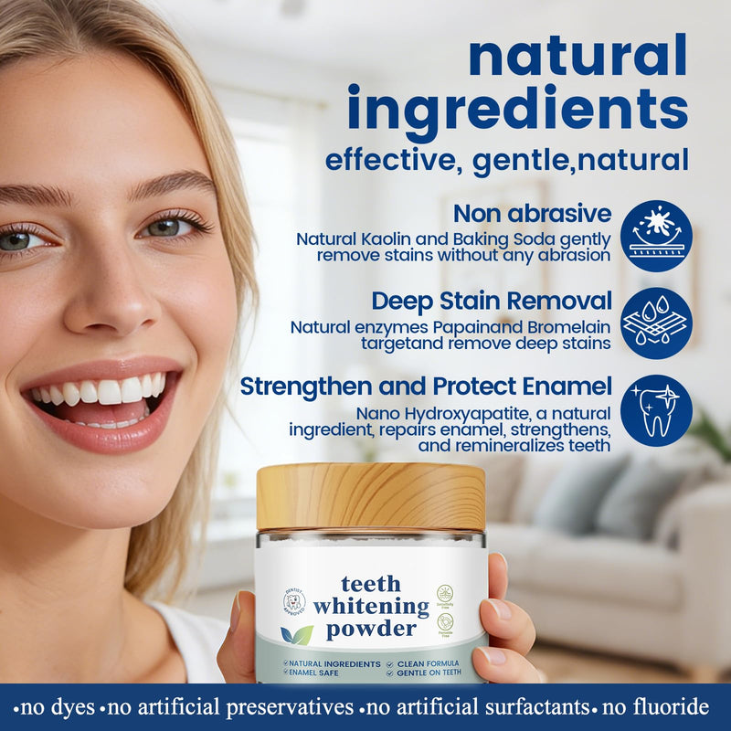 Teeth Whitening Powder for Tooth Care, Peroxide-Free Whitening Tooth Powder with Nano Hydroxyapatite & Enzymes, 50 Gram (1) 1