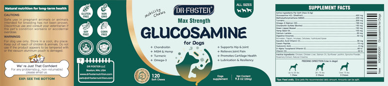 Glucosamine for Dogs, Hip and Joint Supplement for Dogs with Chondroitin, MSM, Turmeric, Omega-3 & Calcium, Dog Glucosamine Supports Pain Relief, Mobility & Comfort, Chicken Flavor, 120 Soft Chews 120 CHEWS