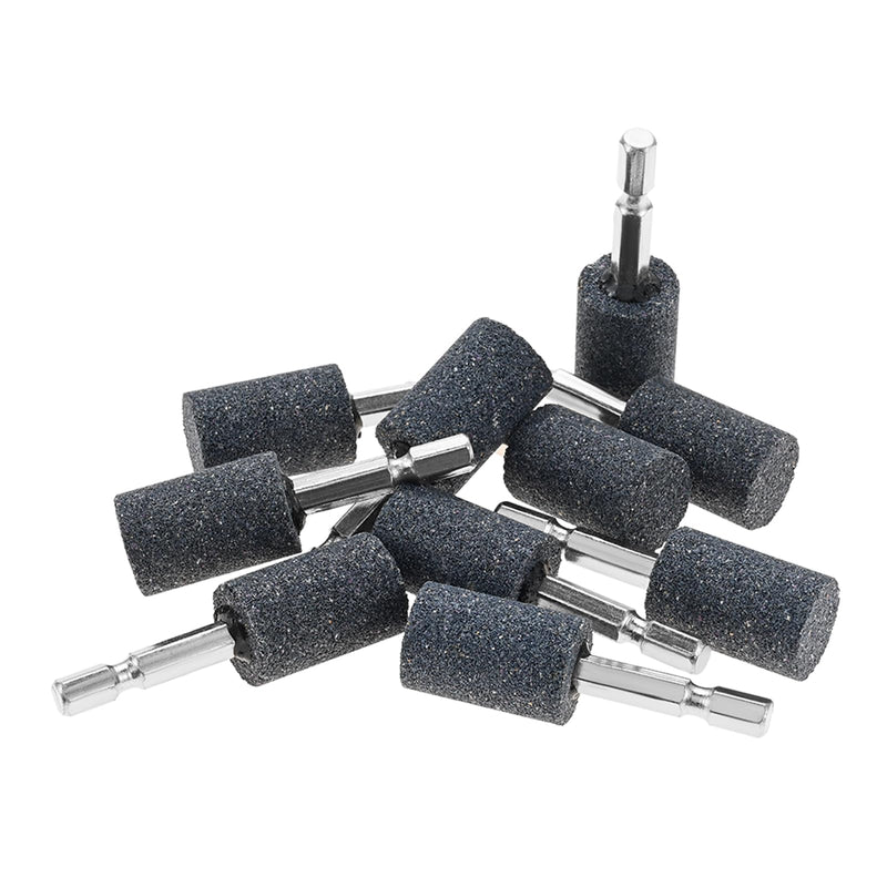dophee 10Pcs 20mm Cylindrical Shape Aluminum Oxide Mounted Grinding Stones Rotary Grinding Bits with 1/4" Hex Shank for Electric Rotary Tools Drill Grinder