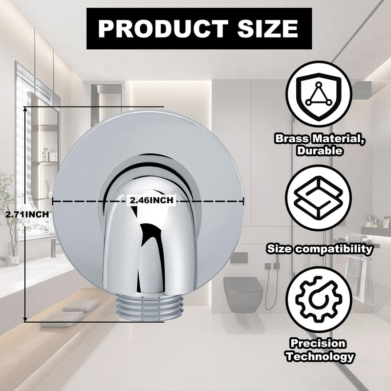 K-22172-CP Wall-Mount Shower Supply Elbow with Check Valve - 1/2" NPT Connection, Brass Construction, Polished Chrome Finish for Handheld Shower Head Hose, Backflow Prevention Bathroom Fitting