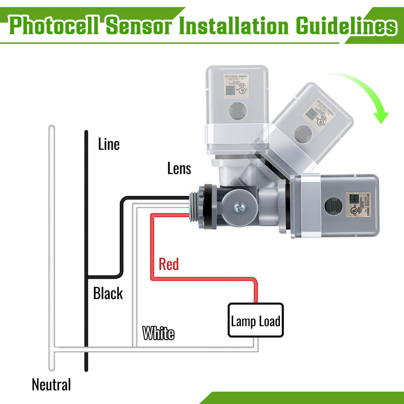 2 Pack Photocell Sensor for Outdoor Lights, 120VAC 50/60 Hz Photocell IP54 Waterproof, Swivel Mount Photocell, Dusk to Dawn Sensor Photoelectric Switch for Back Yard Lightening