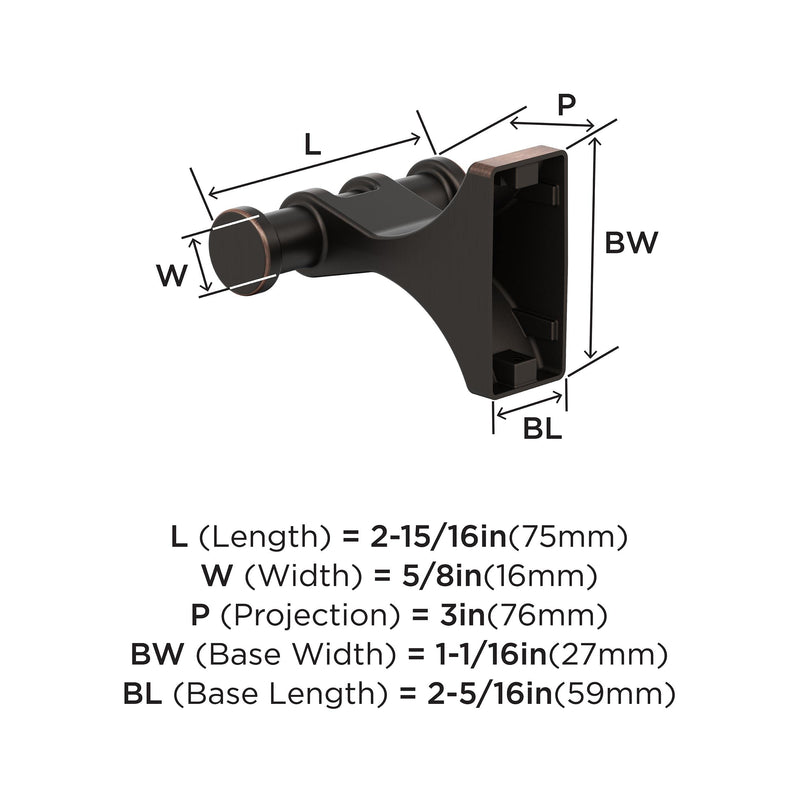 Amerock BH36050ORB | Oil Rubbed Bronze Double Robe Hook | 2-15/16 inch (75 mm) Length Towel Holder | Davenport | Towel Hook for Bathroom | Bathroom Hardware | Bath Accessories