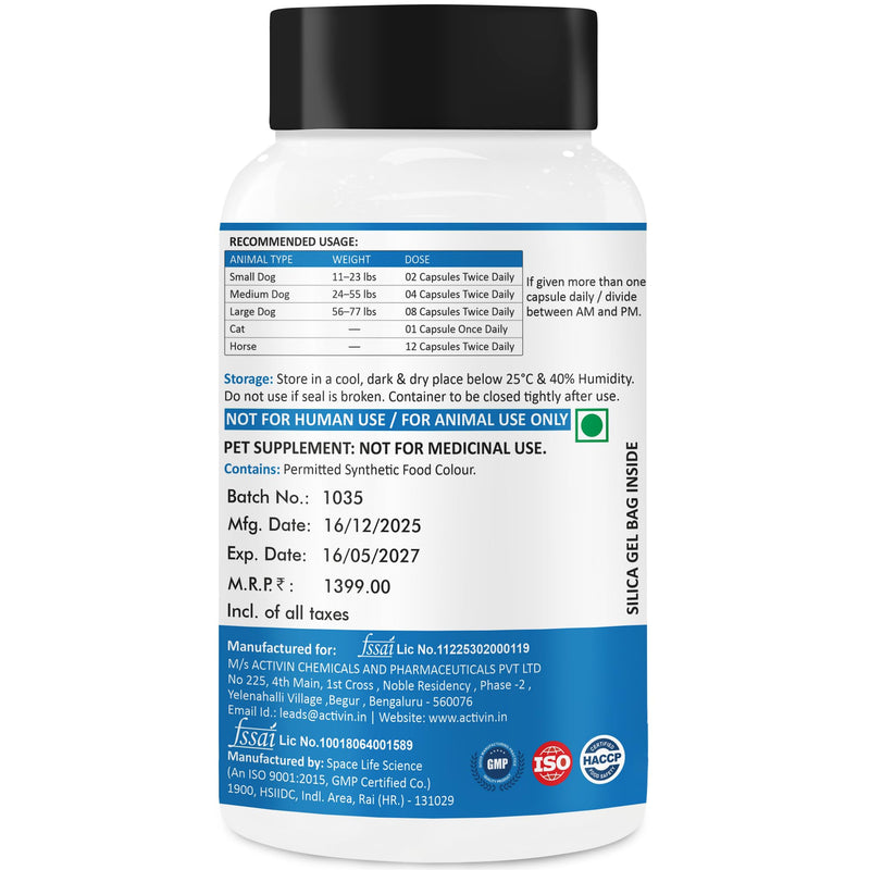 Palmitoylethanolamide Pea 100 Mg for Dogs, Cats & Horse | Supports Natural Inflammatory Balance | Cellular & Nervous System Balance | 100 Capsules