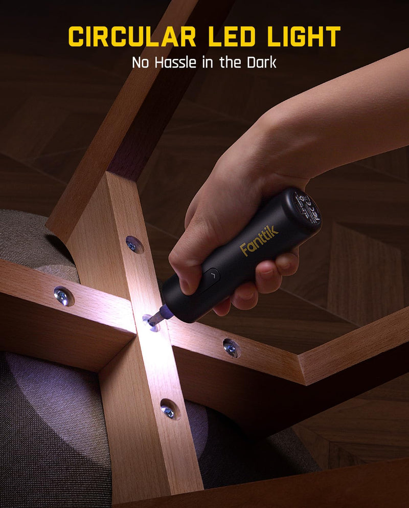 Fanttik S1 Capsule 3.7V Cordless Screwdriver, Electric Screwdriver, Max 5 N.m, 320 RPM Motor, 5 Pcs Double-Ended Bits, Compact Design, LED Light, 1/4''Hex, Idea Tool for Furniture, Appliances-Grey Grey