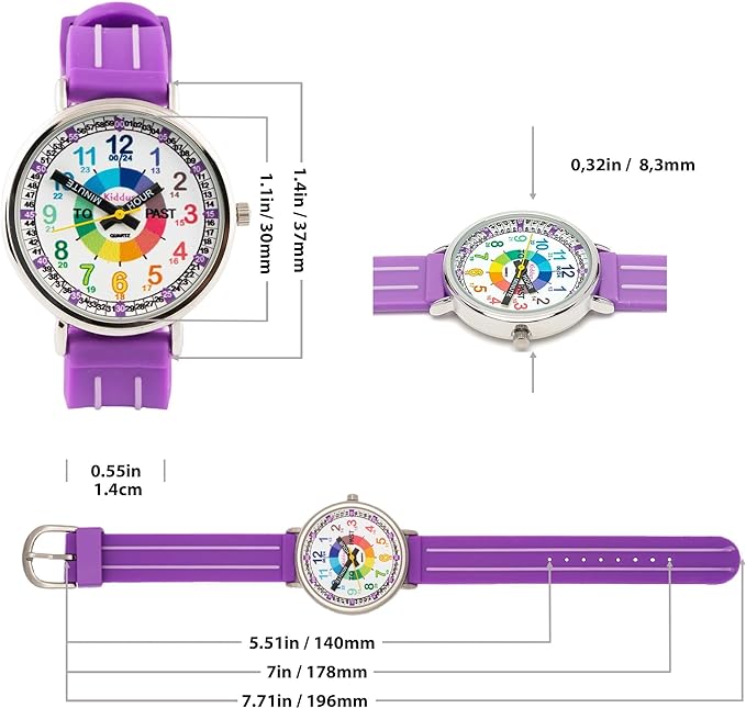 Kiddus English Educational Watch, Children's Educational Watch, From Spain, Overseas Hit, Analog, Quartz, Waterproof, Progress Celebration, Graduation Gift, Stylish, Kids, Boys, Girls, purple - NewNest Australia