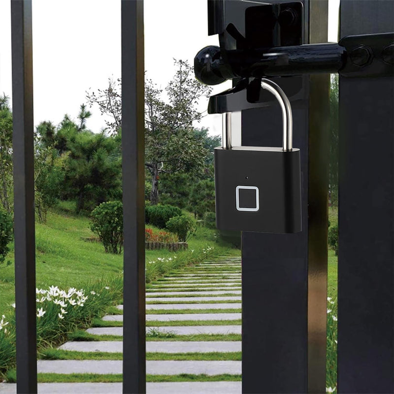 Fingerprint Padlock - Keyless Biometric Gate Locks for Outdoor Fence Storage Gym, Combination Lock USB Rechargeable Black Black with 20 Fingerprint