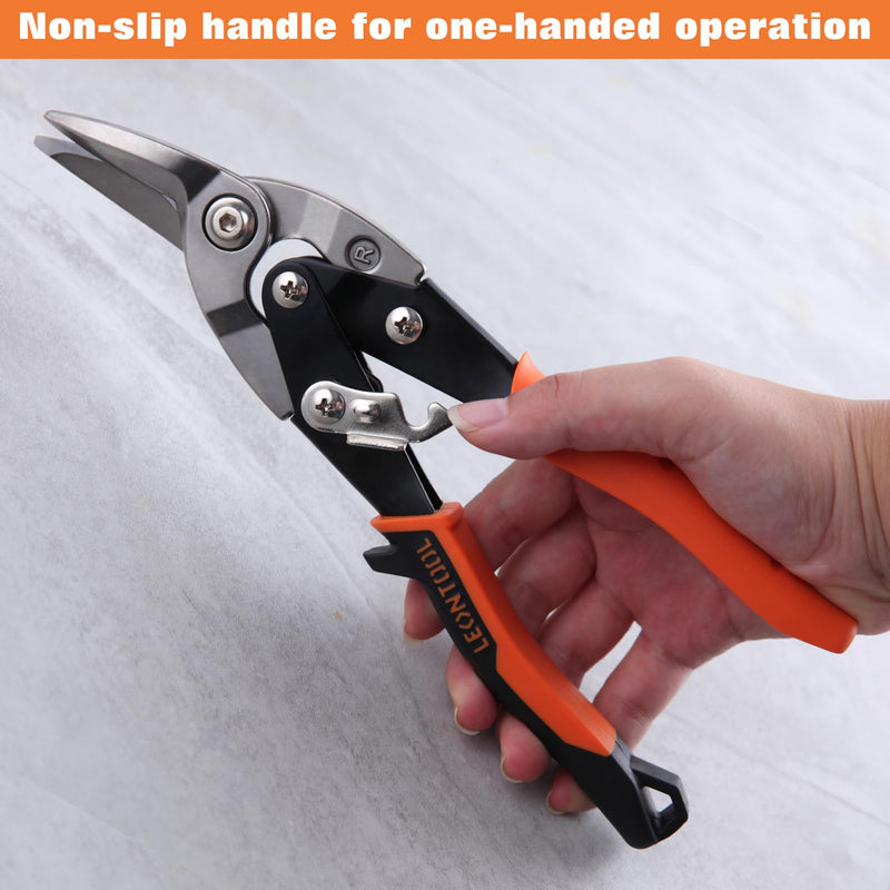10" Tin Snips for Cutting Metal Sheet Right Cut Aviation Snips with Safety Latch and Non-slip Handle, Heavy Duty Metal Shears Metal Cutters Metal Cutting Tool Metal Snips, Cr-Mo Steel Blade