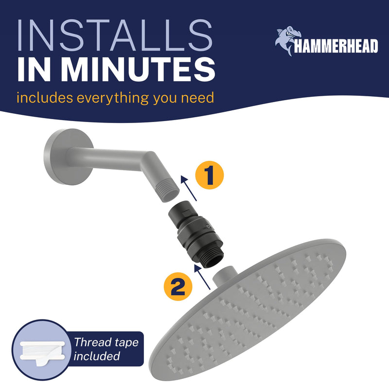 HammerHead Showers® Solid Metal Shower Head Swivel Ball Adapter, Matte Black | Adjustable Pivot Ball To Adjust Showerhead Angle | Universal Connector Joint Fits Fixed, Hand Held & Rain Shower Heads
