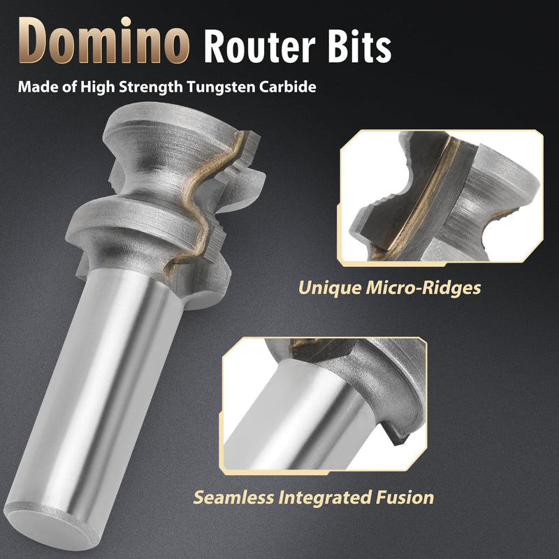 Domino Tenons Router Bits Compatible with DF500/DF700 Domino Tenons - 5mm, 6mm, 8mm, 10mm, 1/2 Shank Router Bits Tool Set with Deep Wave Grooves Suitable for a Variety of Woods