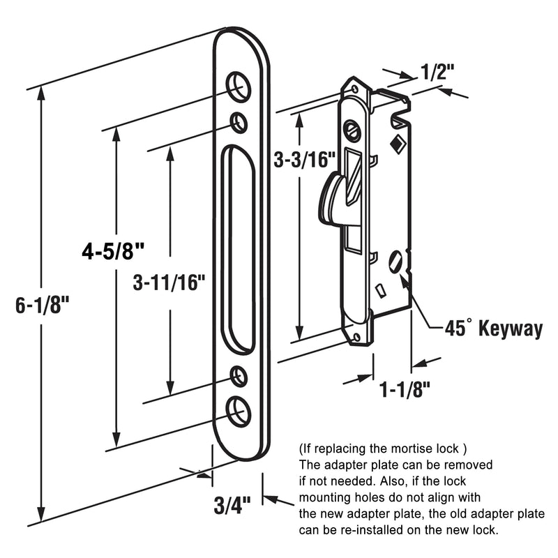 Offset Position Non-Keyed Sliding Patio Door Handleset with Mortise Lock, 45° Keyway, 3-15/16" H.C., Fits 1-3/8" to 2-1/4" Thick Doors, No-Handed, White Diecast 3-15/16" Offset