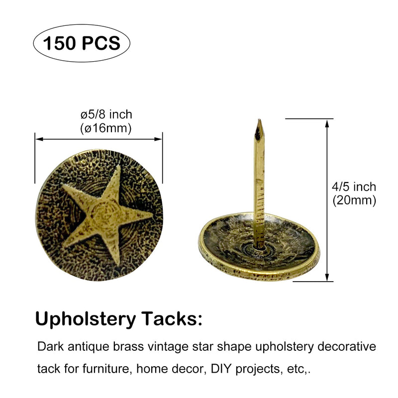 Upholstery Tacks, Furniture Upholstery Nails for Decorative, 150 PCS 5/8 inch Upholstery Decorative Tack for Furniture DIY Decorative, Home Decor, Dark Antique Brass