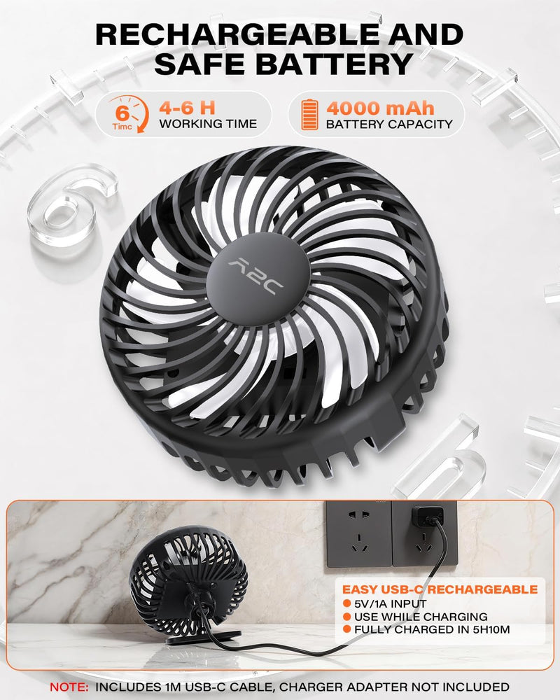 A2C 4.7-Inch Big Cooling Fan for Peloton Bike Bike+ or Tread, 16.5" Long Bendable Arm, Rechargeable 4000mAh Battery, 360° Rotation, 3 Speeds, fits Treadmill Exercise Workout Stationary Cycling Bikes Black