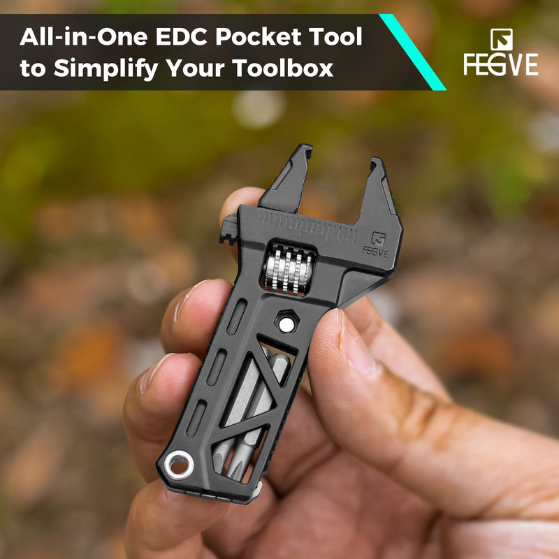 FEGVE Mini Adjustable Pocket Wrench Tool, 316 Stainless Steel | Mini Portable, 4-In-1 Multi Tool, 0-18mm Adjustable Jaw, for Bike Home Outdoor Emergency Daily Repair,Black Black