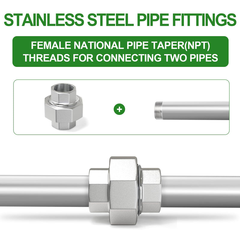 TAISHER 2PCS 304 Stainless Steel Union，3/4" NPT Female Cast Pipe Fitting 3/4" NPT 2