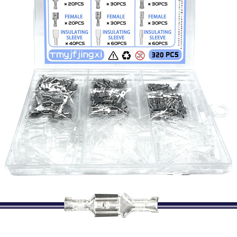 320PCS 2.8/4.8/6.3mm Spade Wire Terminal Connectors Male and Female Crimp Speaker Wire Connector with Insulating Sleeve for Car Audio Speaker Wiring WW003
