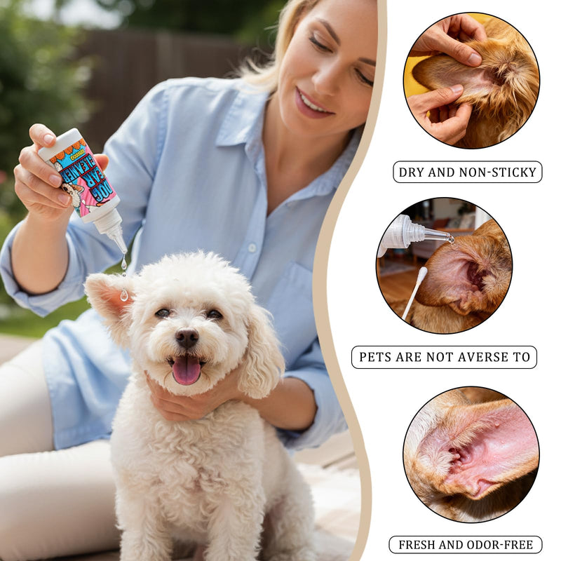 Dog Ear Cleaner Solution & Medicated Ear Drops for Dogs - Ear Infection Treatment for Itchy, Smelly Ears, Wax Buildup and Healthy Cleaning Maintenance (2 fl oz) 2 fl oz