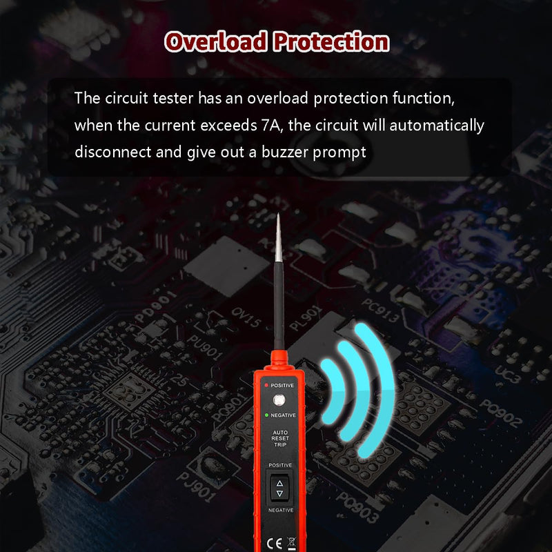 Power Circuit Probe Tester, 6V-24V DC Test Light, Automotive Short Circuit Located and Component Activated, 12V Auto Electrical Tester, Polarity Identify with LED Light, Overload Protection