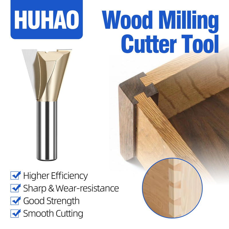 HUHAO 1/2 Inch Shank Dovetail Router Bit,1-1/4" Dia Half-Blind & Through Dovetail Bits Carbide Wood Joints Cutter Tool for Making Boxes Drawers Chests 1/2*1-1/4