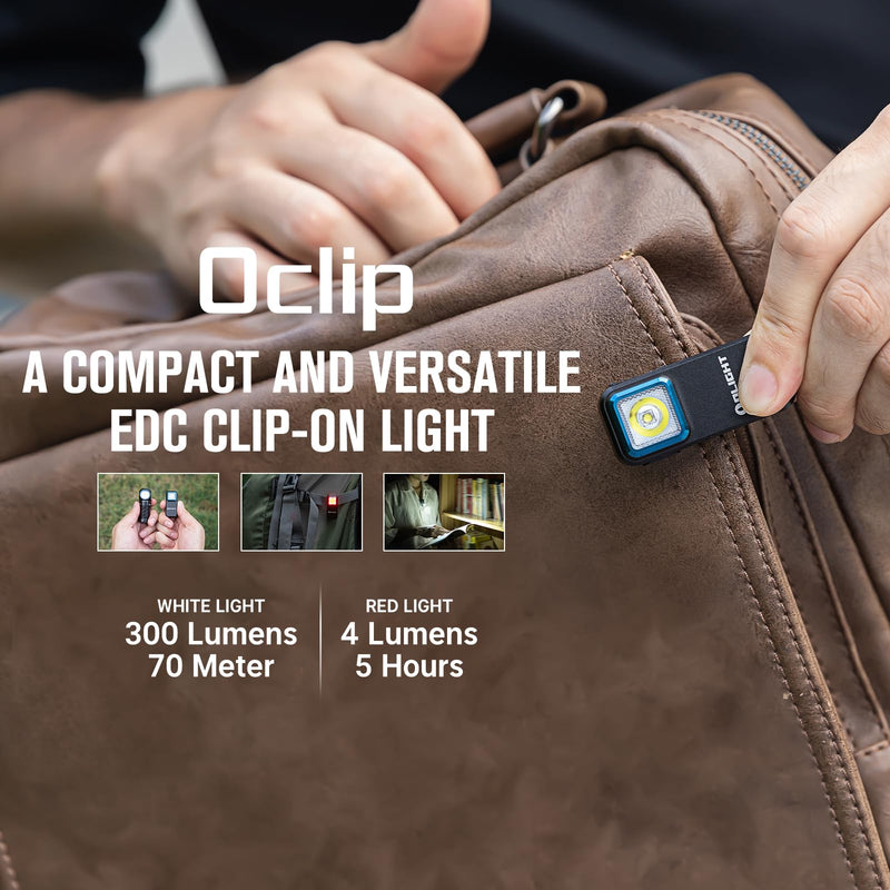 OLIGHT Oclip Rechargeable EDC Flashlight 300 Lumens Dual Sources Compact Pocket Clip Light, Convenient USB C Charging, Magnetic Flash Lights for Working, Cycling, Emergency, Signaling Tool(Black) Aluminum Black